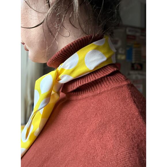 Vintage 60s Silk Tie Scarf | Mod Polka Dot Oblong Neck Tie | Yellow|  66 Inches - Picture 3 of 5